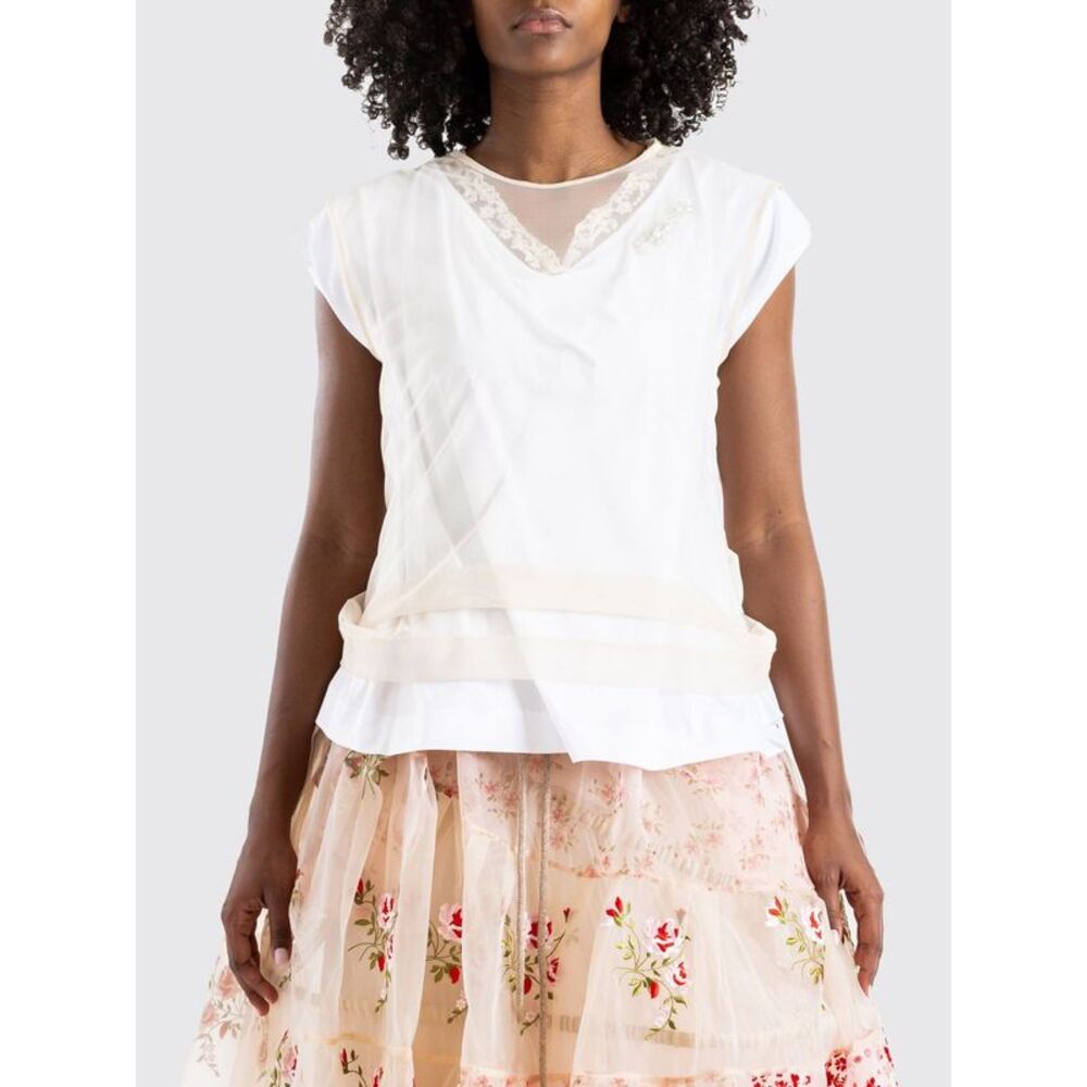 Cotton T-Shirt Simone Rocha With Embroidered Tulle Inserts And Crystals
